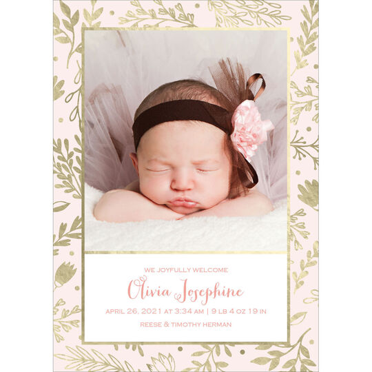 Gilded Garden Baby Girl Photo Announcements